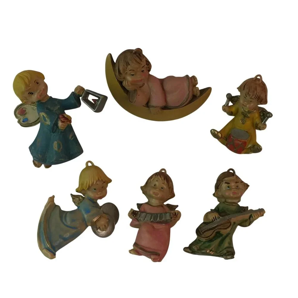 Vintage Italy Angel‎ Cherub Christmas Ornaments Lot of 6